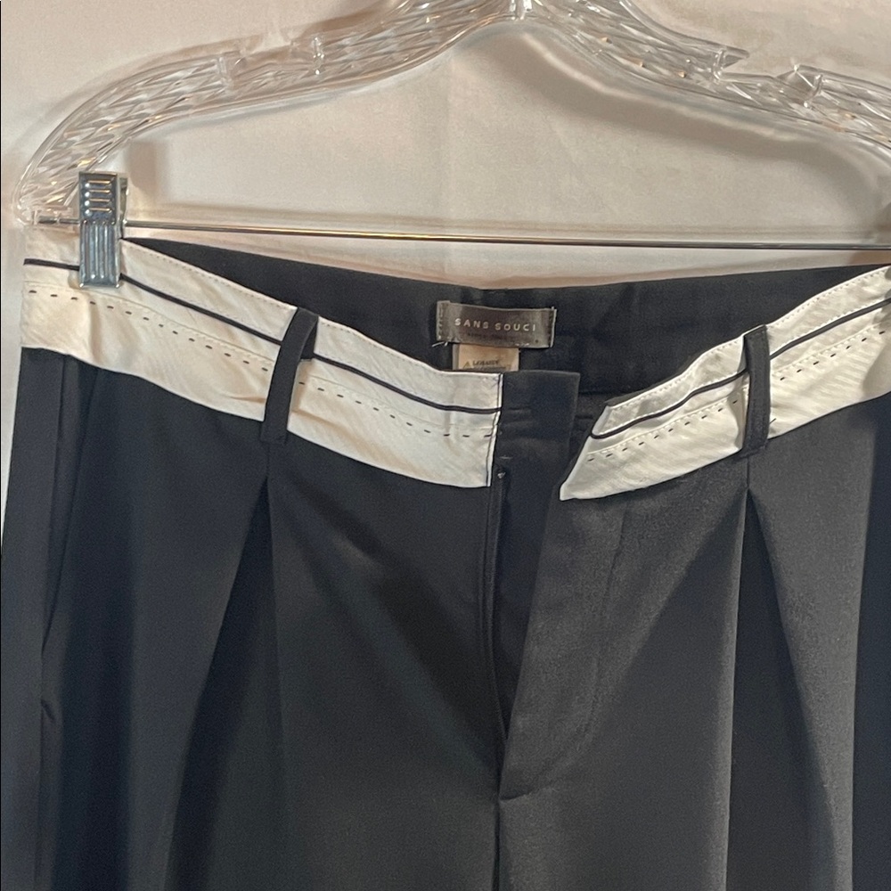 Sans Souci Elegant Black Flare Pants with a White Trim - Picture 9 of 11